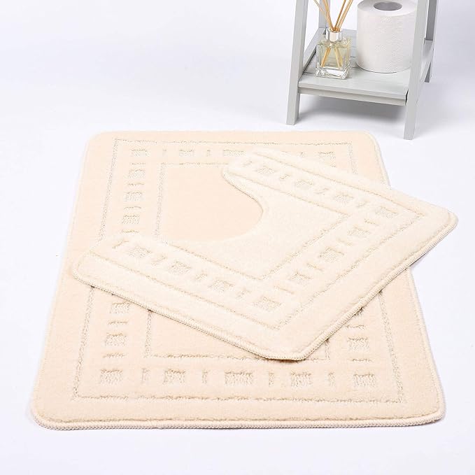 Diem Square 2 Piece Bath Mat & Pedestal Set Non Slip Extra Absorbent Bathroom Toilet Rug Bath Mats Set