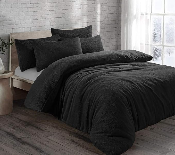 Teddy Bear Fleece Thermal Warm Cosy Soft Fur Duvet Cover Set With Pillow Cases