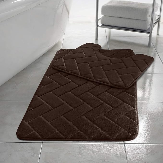 Block Bricks Bath Mat Set Non Slip Pedestal Set Extra Absorbent 100% Memory Foam Bathroom Toilet Mat Rug Set