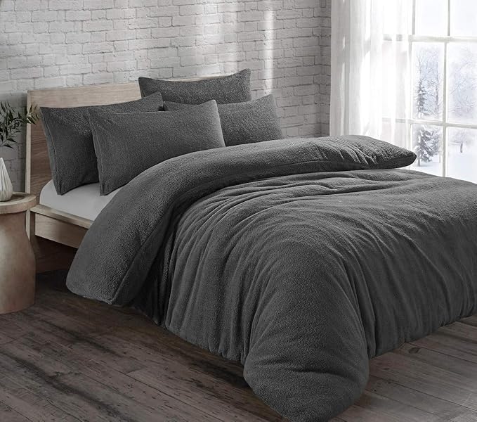 Teddy Bear Fleece Thermal Warm Cosy Soft Fur Duvet Cover Set With Pillow Cases