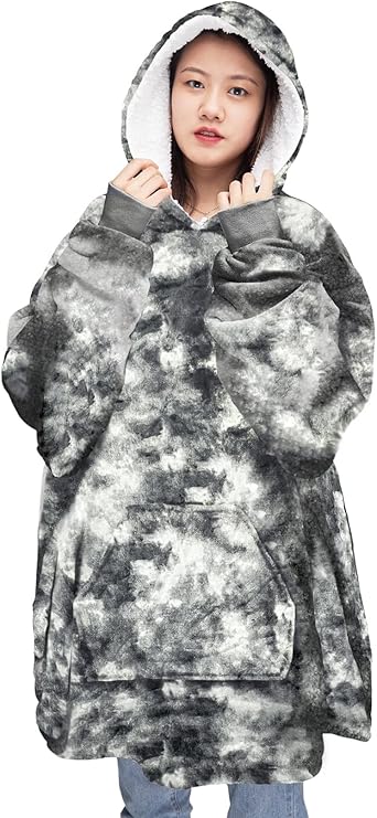 Oversized Wearable Blanket Hoodie Teddy Fleece Fluffy Sherpa Printed Hooded Sweatshirt Blanket Pullover Giant Hooded