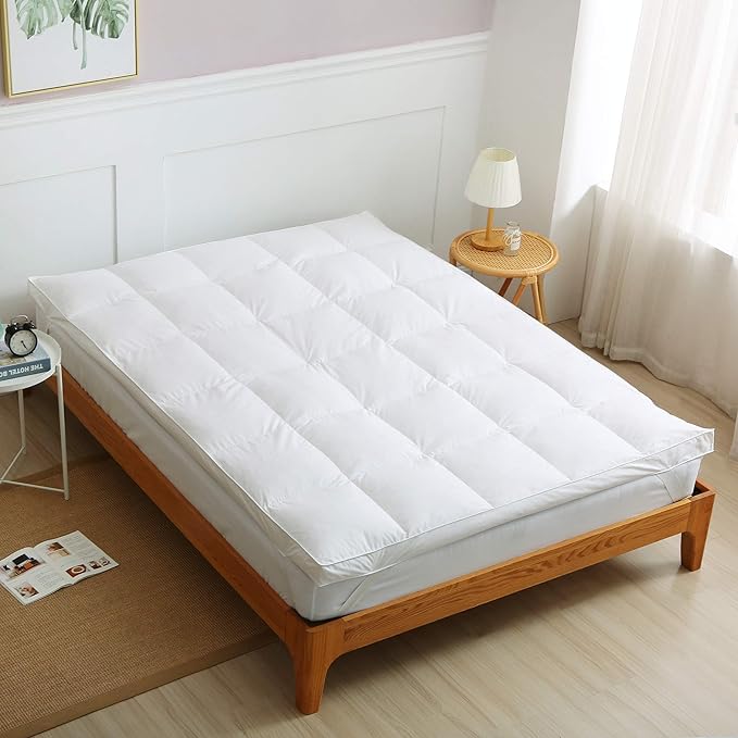 Mattress Topper Duck Feather 7cm Deep Extra Thick Bed Topper 100% Cotton Anti Dust Mite & Feather Proof Fabric Hypoallergenic Duck Feather Topper