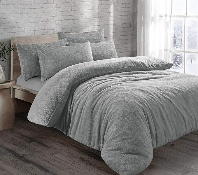 Teddy Bear Fleece Thermal Warm Cosy Soft Fur Duvet Cover Set With Pillow Cases