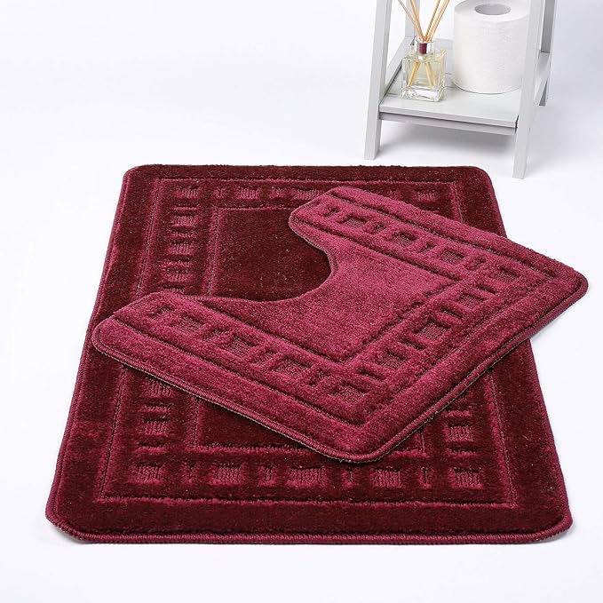 Diem Square 2 Piece Bath Mat & Pedestal Set Non Slip Extra Absorbent Bathroom Toilet Rug Bath Mats Set