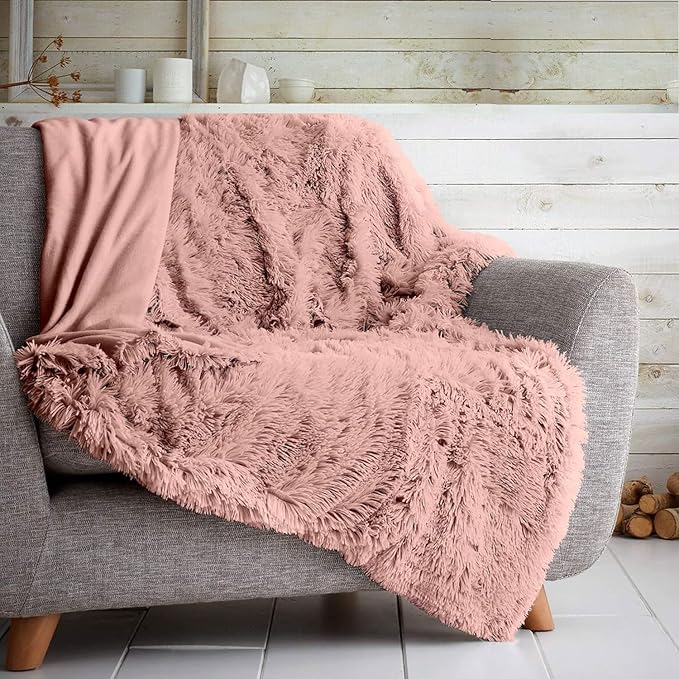 Teddy SOFT & SNUG Fur Throw Blanket With Reversible Plain Sherpa Teddy Fleece Luxury Fluffy Fur Throw Blanket 150x200cm