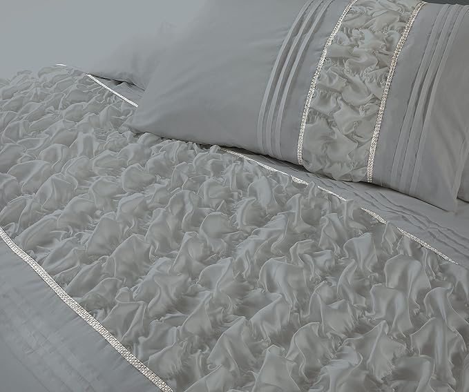 Luxury Bedding Ruffled Diamond Lace Sequence Aurora Easy Care Polycotton Duvet Cover Set