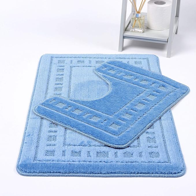Diem Square 2 Piece Bath Mat & Pedestal Set Non Slip Extra Absorbent Bathroom Toilet Rug Bath Mats Set