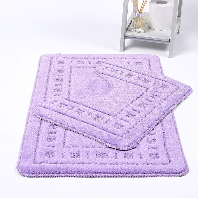 Diem Square 2 Piece Bath Mat & Pedestal Set Non Slip Extra Absorbent Bathroom Toilet Rug Bath Mats Set