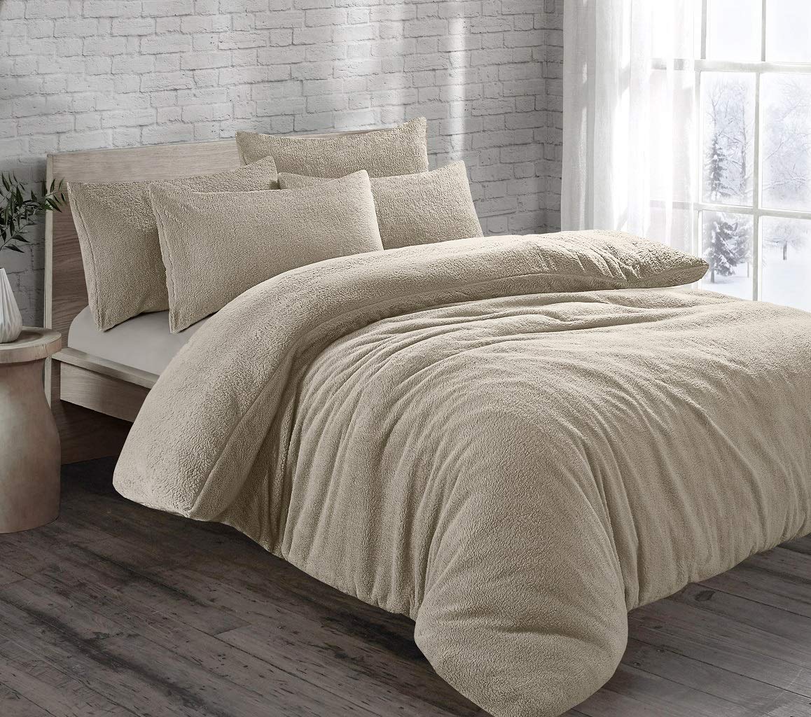 Teddy Bear Fleece Thermal Warm Cosy Soft Fur Duvet Cover Set With Pillow Cases