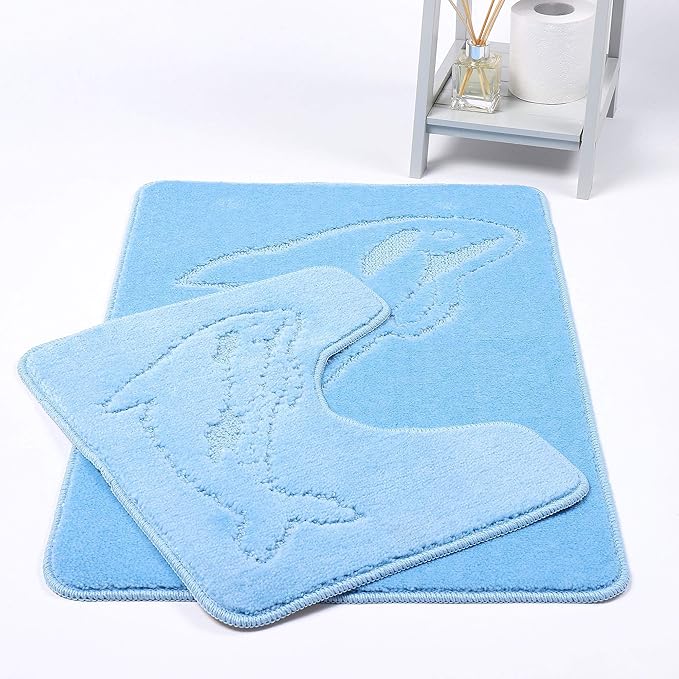 Dolphin Bath Mats Non Slip Bathroom Mats 2 Piece Pedestal and Bath Mat Set Toilet Bathroom Rug