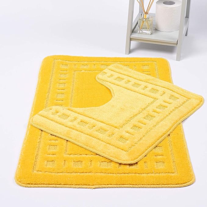Diem Square 2 Piece Bath Mat & Pedestal Set Non Slip Extra Absorbent Bathroom Toilet Rug Bath Mats Set