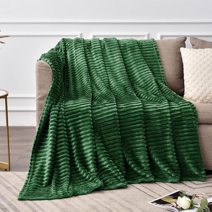 Chunky Ribbed Cord Faux Fur Velvet Touch Thick Sofa Bed Throwover Soft touch Blanket
