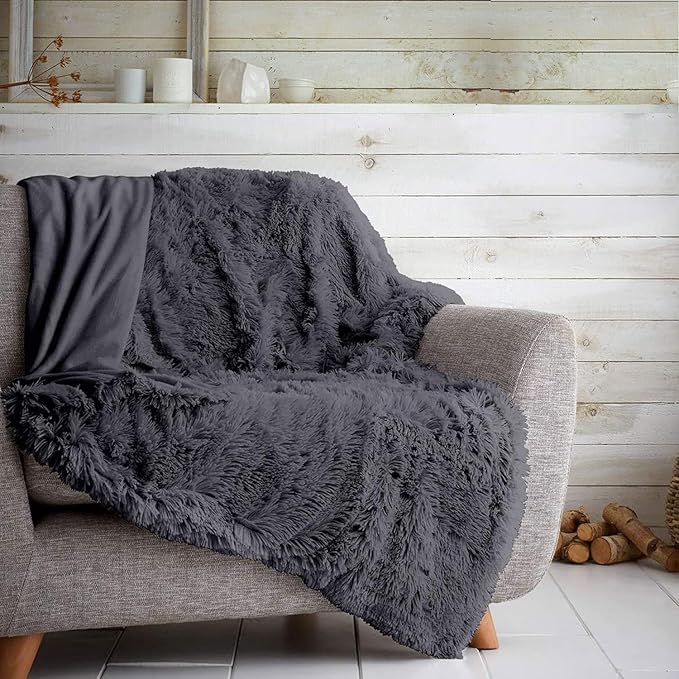Teddy SOFT & SNUG Fur Throw Blanket With Reversible Plain Sherpa Teddy Fleece Luxury Fluffy Fur Throw Blanket 150x200cm
