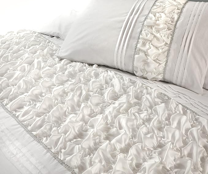 Luxury Bedding Ruffled Diamond Lace Sequence Aurora Easy Care Polycotton Duvet Cover Set