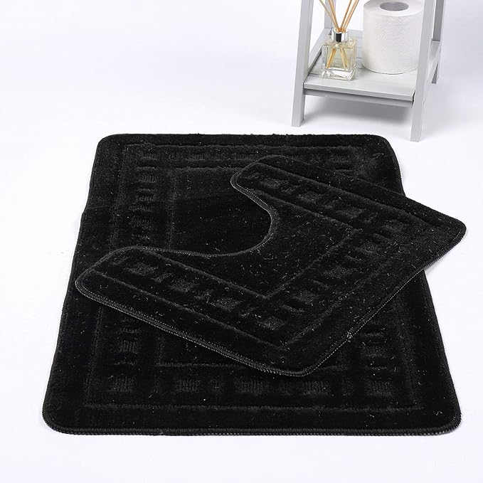 Diem Square 2 Piece Bath Mat & Pedestal Set Non Slip Extra Absorbent Bathroom Toilet Rug Bath Mats Set