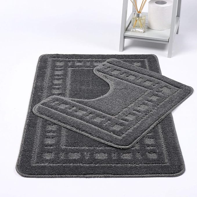 Diem Square 2 Piece Bath Mat & Pedestal Set Non Slip Extra Absorbent Bathroom Toilet Rug Bath Mats Set