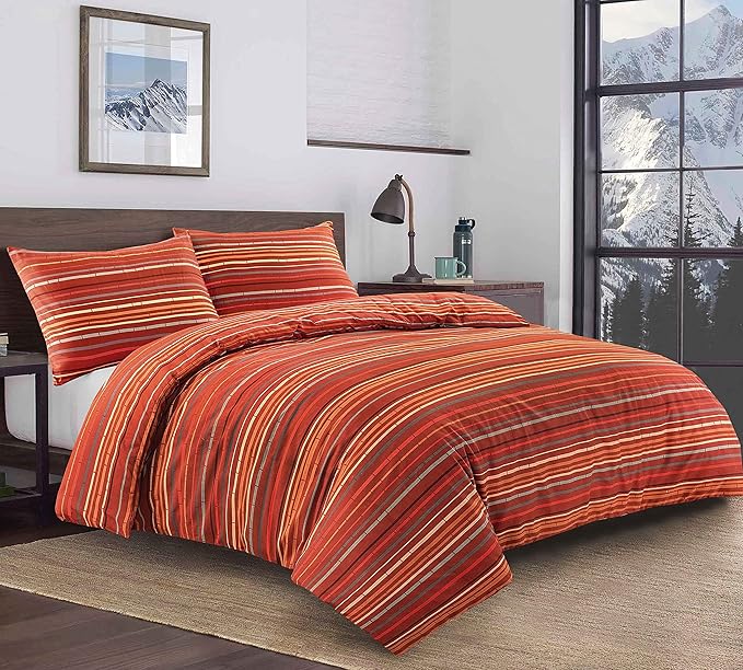 Leon Stripe Lines Printed Easy Care Reversible Duvet Cover Bedding Set