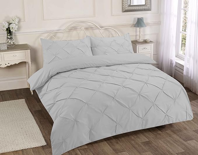 Alexandra Pintuck Pinch Pleat Duvet Cover Set - Easy Care Polycotton Bedding Set, Luxurious Pintuck Design, Soft and Durable, Includes Duvet Cover and Pillowcases