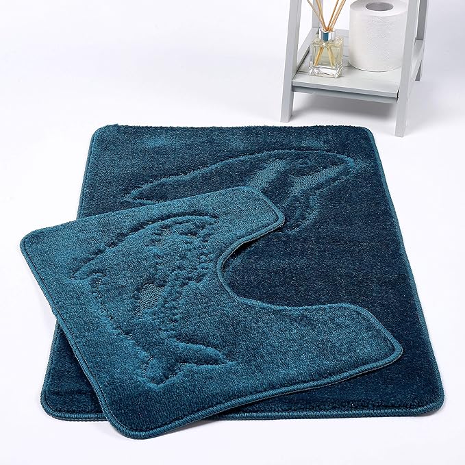 Dolphin Bath Mats Non Slip Bathroom Mats 2 Piece Pedestal and Bath Mat Set Toilet Bathroom Rug
