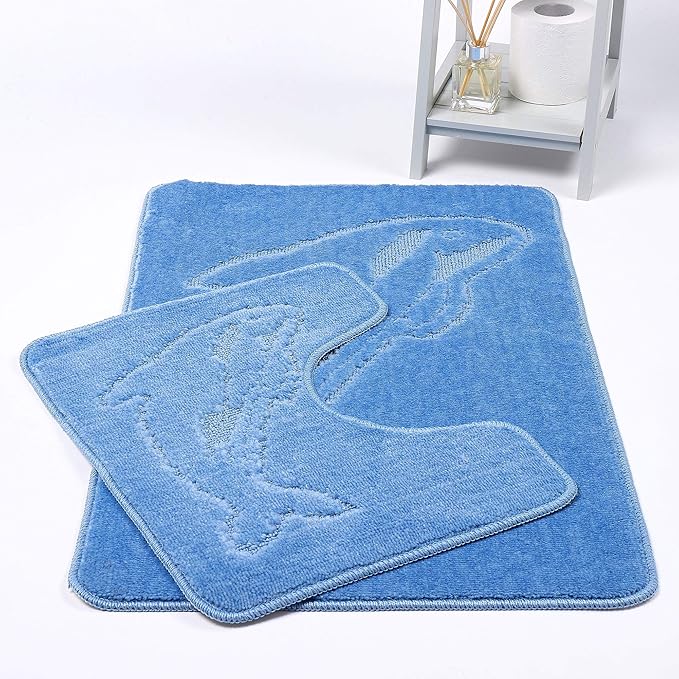 Dolphin Bath Mats Non Slip Bathroom Mats 2 Piece Pedestal and Bath Mat Set Toilet Bathroom Rug