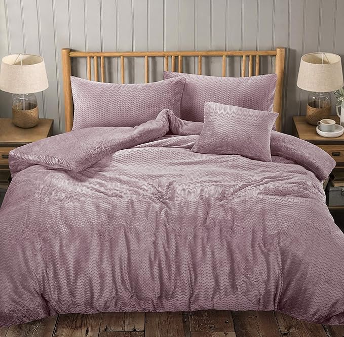 Teddy Fleece Waves Duvet Cover Set Warm Cosy Soft Wavy Teddy Bedding Collection