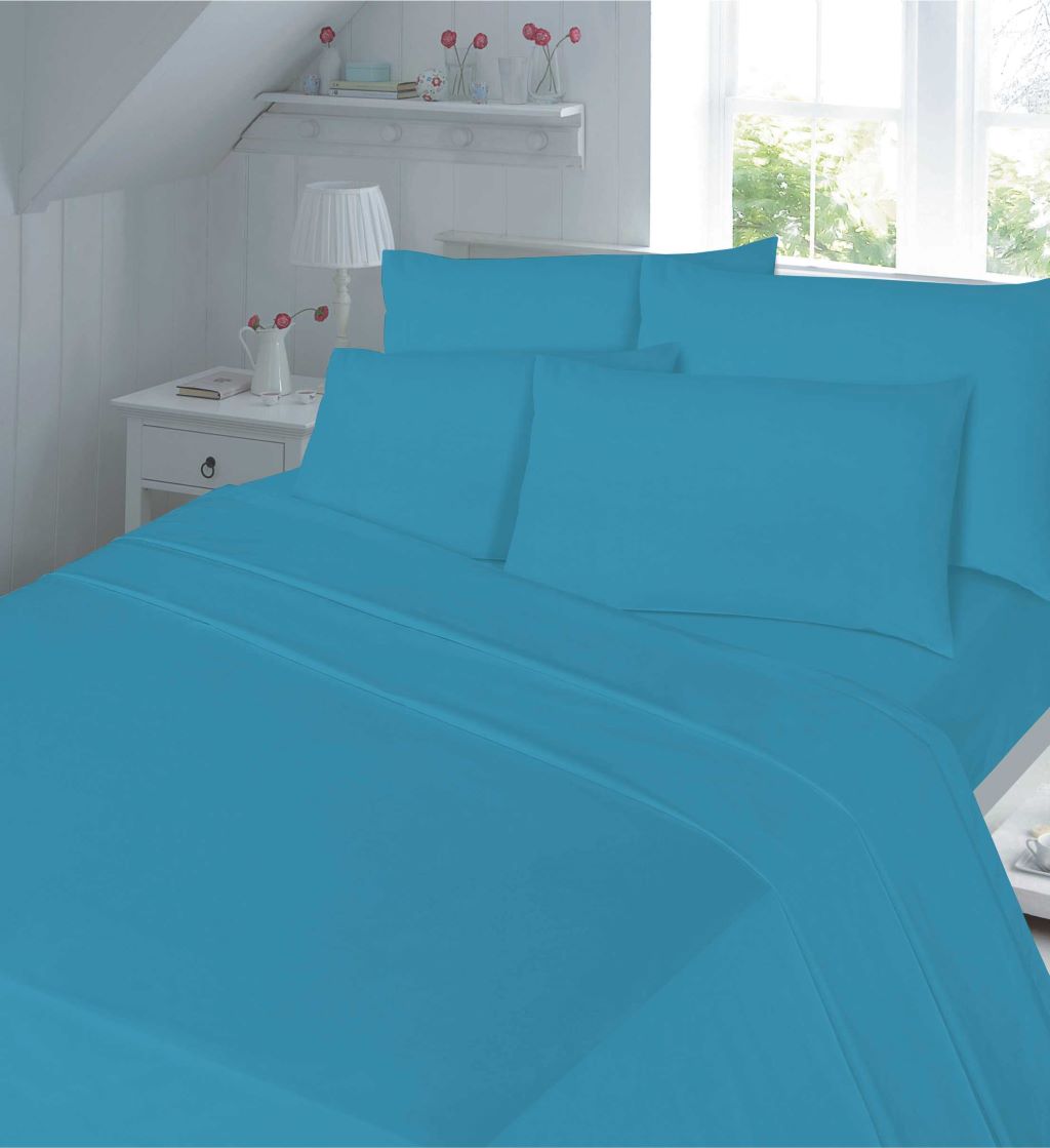 Flat Sheet 180 Thread Count Rich Percale Non Iron Bed Linen Soft Polycotton Blend Plain Dyed Flat Bed Sheets