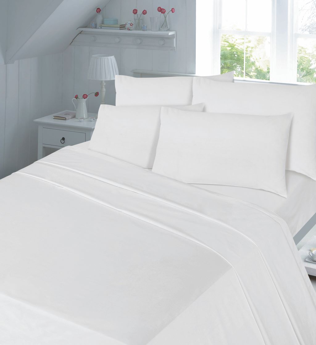 Flat Sheet 180 Thread Count Rich Percale Non Iron Bed Linen Soft Polycotton Blend Plain Dyed Flat Bed Sheets