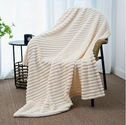 Chunky Ribbed Cord Faux Fur Velvet Touch Thick Sofa Bed Throwover Soft touch Blanket