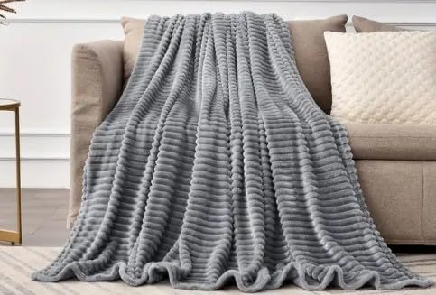 Chunky Ribbed Cord Faux Fur Velvet Touch Thick Sofa Bed Throwover Soft touch Blanket