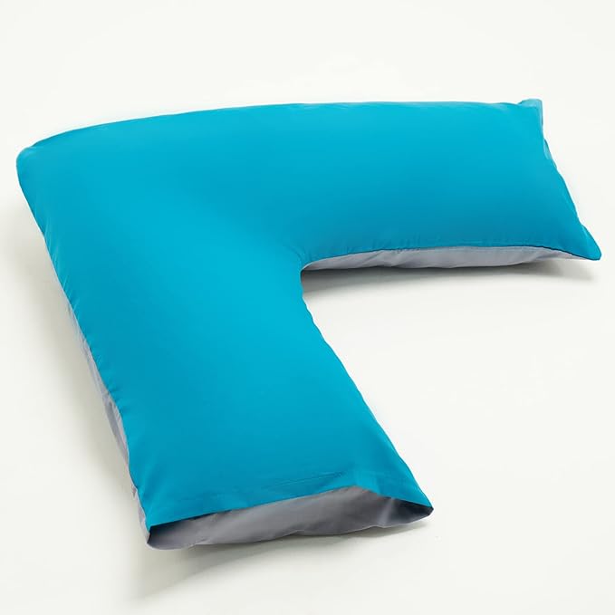 Orthopaedic V-Shaped Pillow With 2 Tone Reversible Pillowcase Extra Cushioning Support For Head, Neck & Back