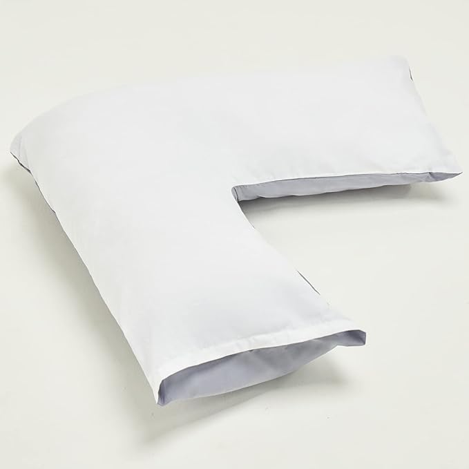 Orthopaedic V-Shaped Pillow With 2 Tone Reversible Pillowcase Extra Cushioning Support For Head, Neck & Back