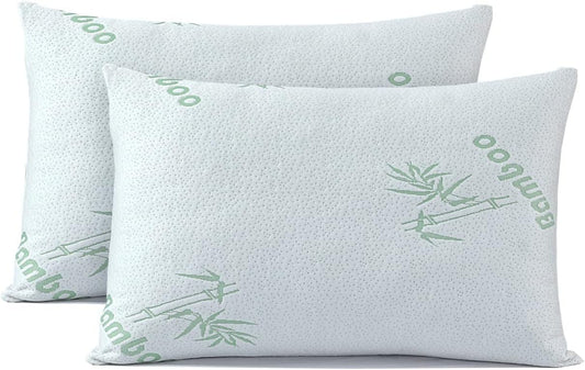 Memory Foam Bamboo Pillow Premium Firm Neck Support and Anti-Allergy Foam Orthopaedic Hypoallergenic Shredded Bed Pillow (Pack Of 2 Bamboo Pillow)