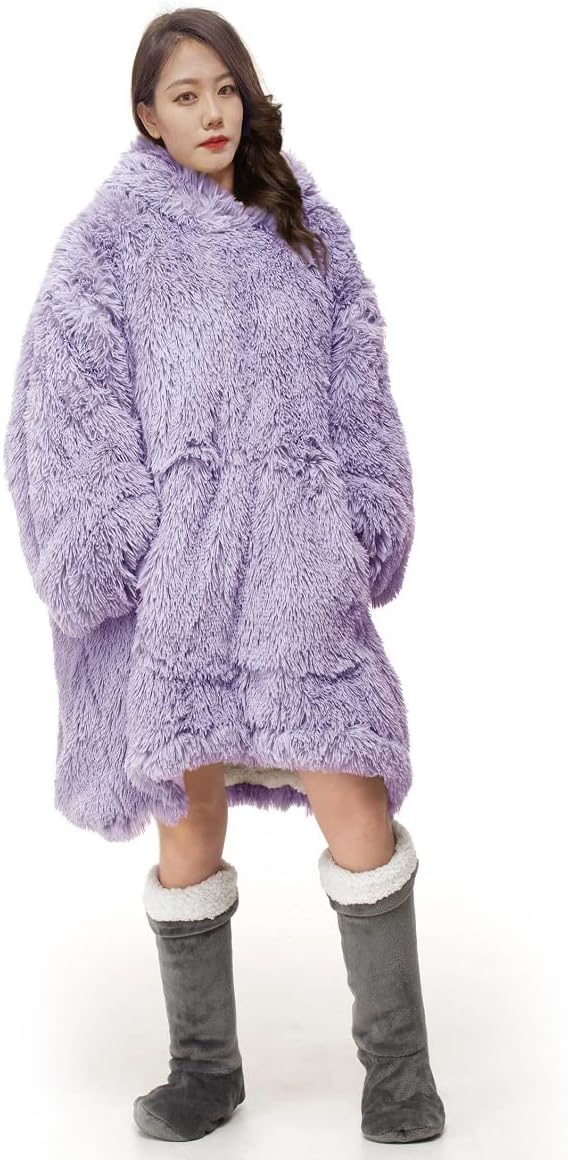 Oversized Wearable Blanket Hoodie Cuddles Alaska Long Fur Fluffy Sherpa Printed Hooded Sweatshirt Blanket Pullover Giant Hooded