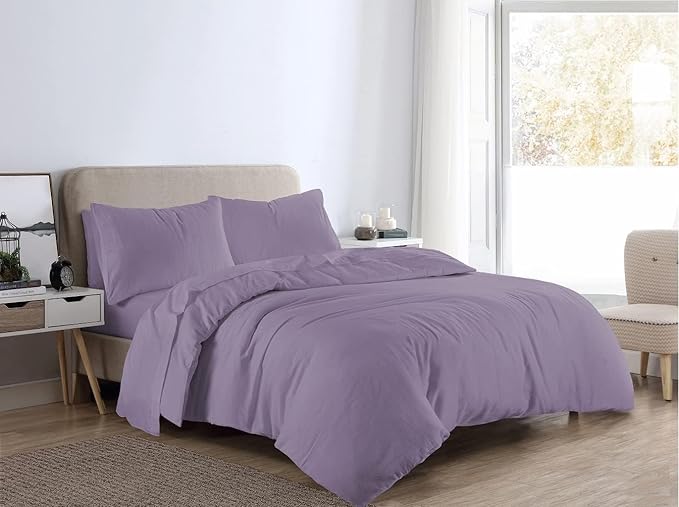 Flannelette Duvet Cover Set Double With Pillowcases Quilt Bedding Set Reversible 100% Cotton