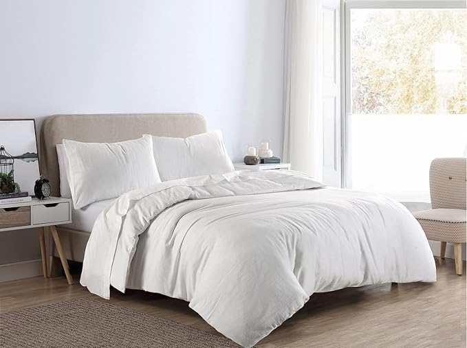 Flannelette Duvet Cover Set Double With Pillowcases Quilt Bedding Set Reversible 100% Cotton