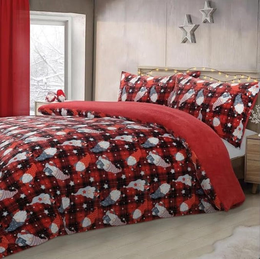 Teddy Fleece Duvet Cover Set Christmas Gonks Soft Warm Cosy Bedding
