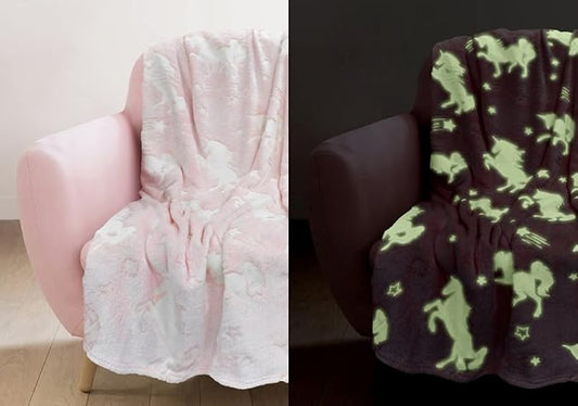 Unicorn Blanket for Girls Glow in the Dark Blankets Stars Unicorns Gifts for Women (Unicorn, 100 x 150cm)