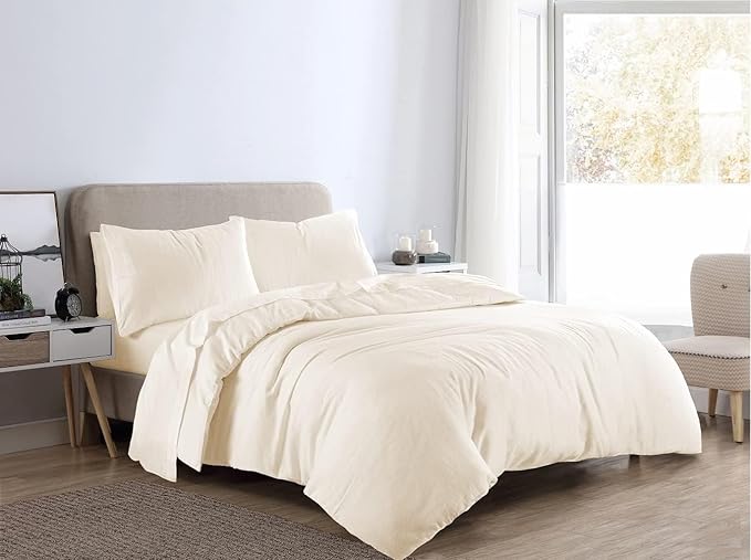 Flannelette Duvet Cover Set Double With Pillowcases Quilt Bedding Set Reversible 100% Cotton