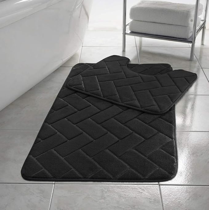 Block Bricks Bath Mat Set Non Slip Pedestal Set Extra Absorbent 100% Memory Foam Bathroom Toilet Mat Rug Set