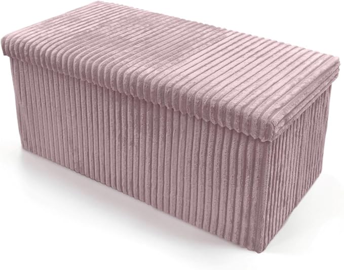 Corduroy Ribbed Storage Box Ottoman Pouffe Seat Stool Footstool Storage Unit Bench Fold Away Seat Teddy Soft Fleece Toy Box