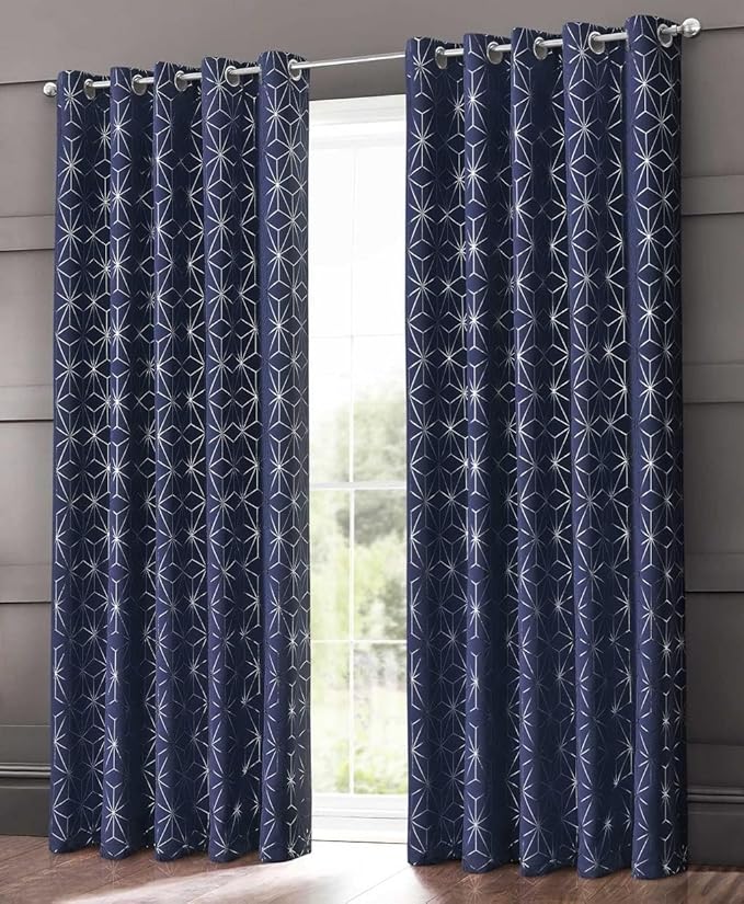 Curtains Super Soft Thermal Insulated Blackout Ring Top Eyelet Pair of Curtains Window Treatment Moreno Foil Print