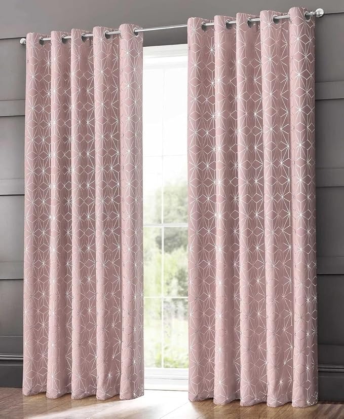 Curtains Super Soft Thermal Insulated Blackout Ring Top Eyelet Pair of Curtains Window Treatment Moreno Foil Print