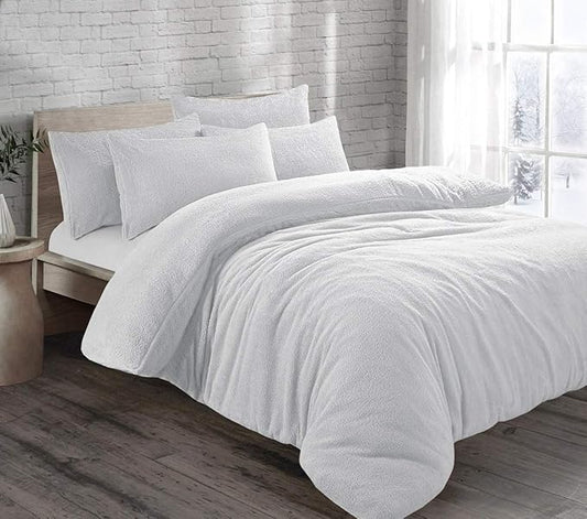 Teddy Bear Fleece Thermal Warm Cosy Soft Fur Duvet Cover Set With Pillow Cases