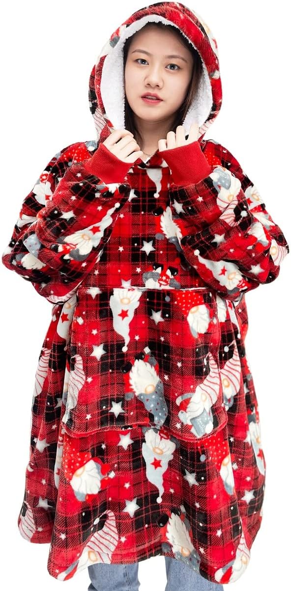 Oversized Wearable Blanket Hoodie Teddy Fleece Fluffy Sherpa Printed Hooded Sweatshirt Blanket Pullover Giant Hooded