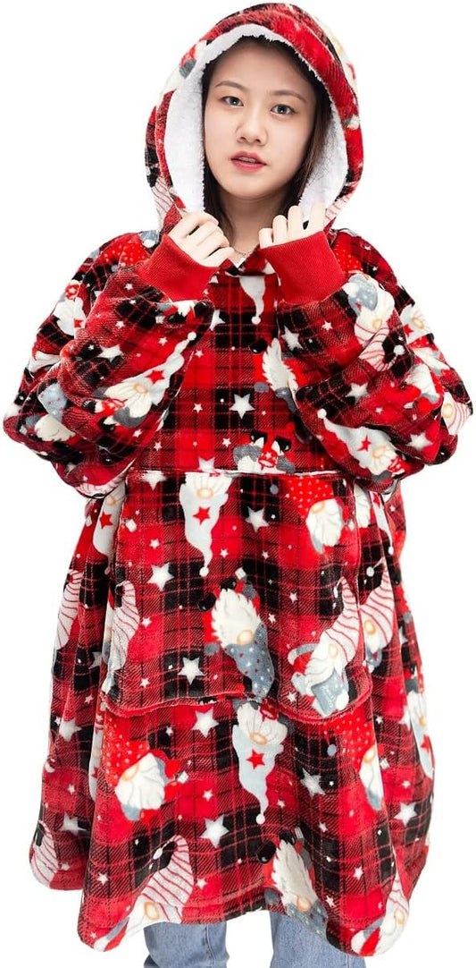 Oversized Wearable Blanket Hoodie Teddy Fleece Fluffy Sherpa Printed Hooded Sweatshirt Blanket Pullover Giant Hooded