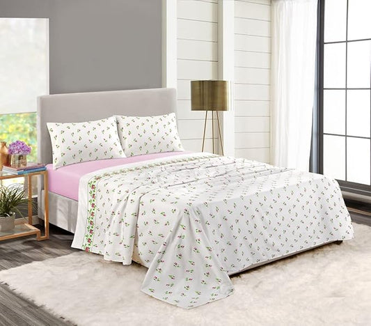 Rosebud Printed Flannelette Thermal Sheet Brushed Cotton Bed Sheet Set