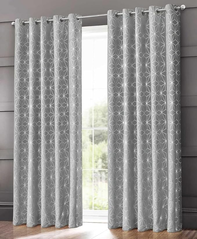 Curtains Super Soft Thermal Insulated Blackout Ring Top Eyelet Pair of Curtains Window Treatment Moreno Foil Print