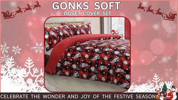 Teddy Fleece Duvet Cover Set Christmas Gonks Soft Warm Cosy Bedding