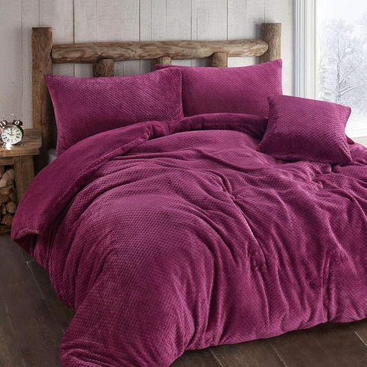 Teddy Bear Fleece Waffle Duvet Cover Set With Matching Throws & Cushion Covers Warm Soft Teddy Waffle Bedding Collection