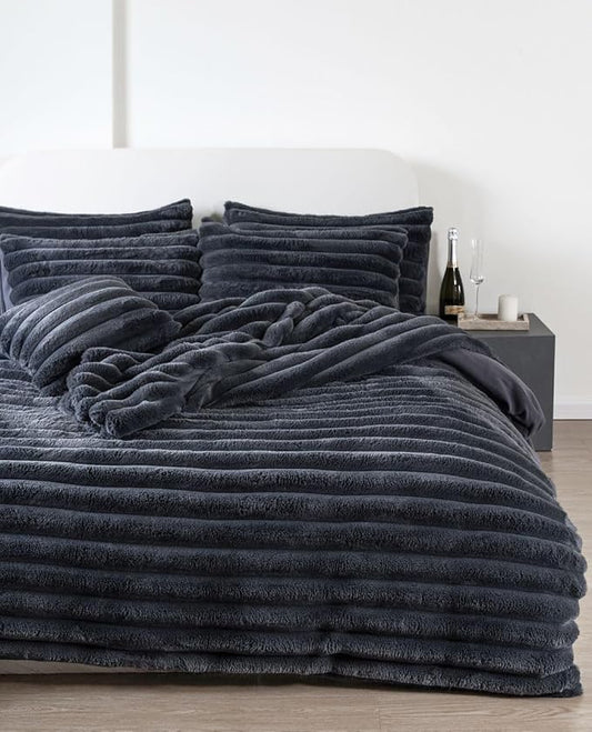 New Big Cord Teddy Fleece Thermal Duvet Cover & Pillow Case Soft Warm Set